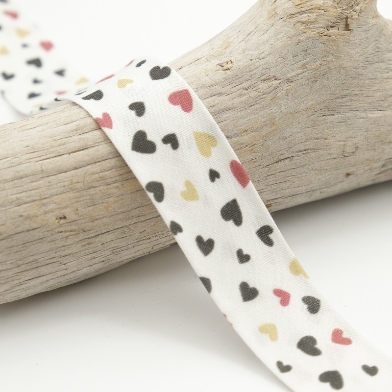 25MM Printed Bias Tape with White Hearts - Maison Klem